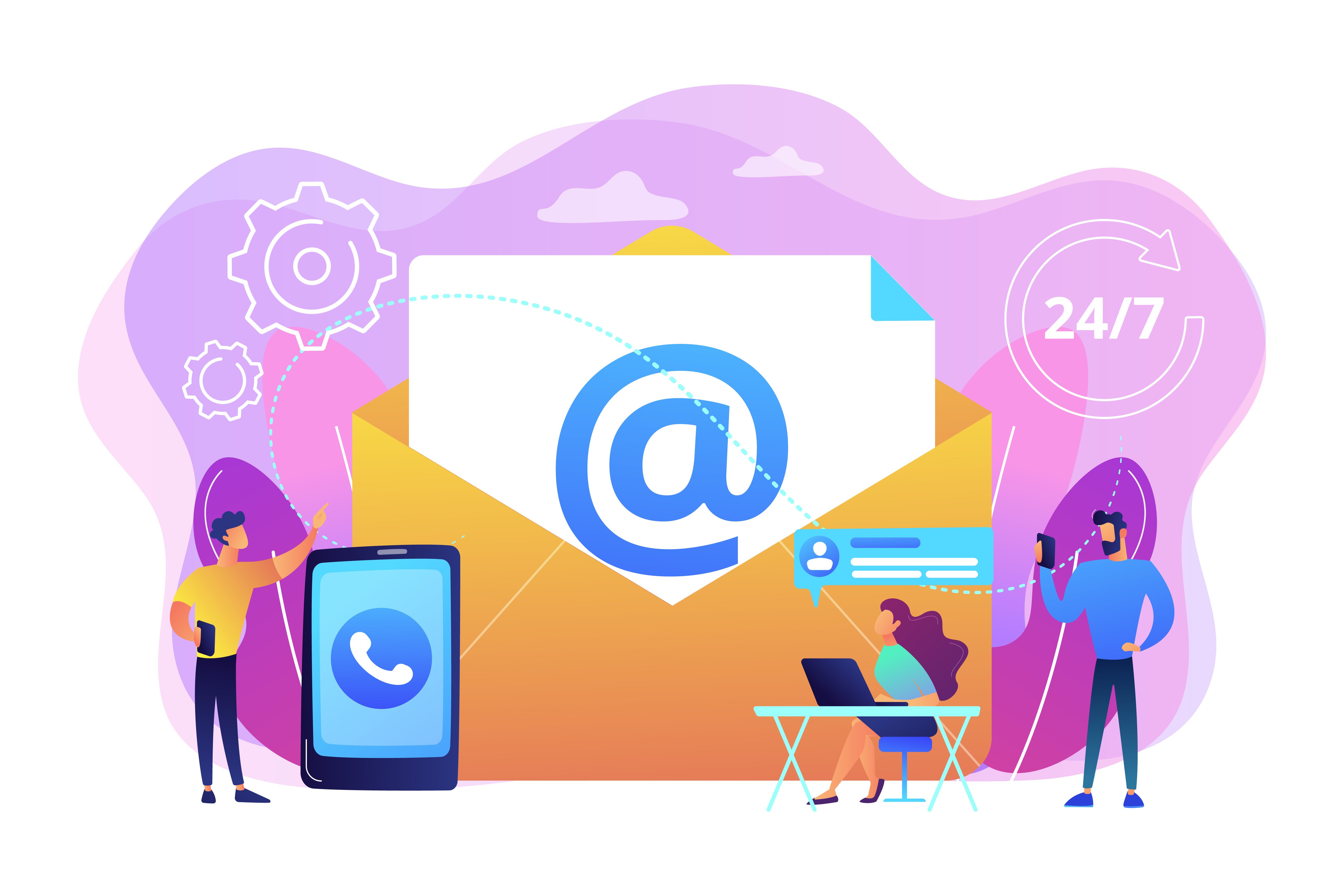 Email marketing illustration showing inbox, email icons, and people using digital tools for business communication and customer engagement in 2026.